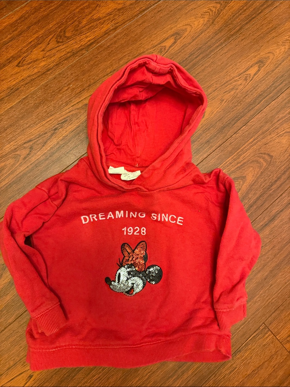 Zara Babygirl Disney Red Minnie Mouse Hoodie with Sequin Graphic